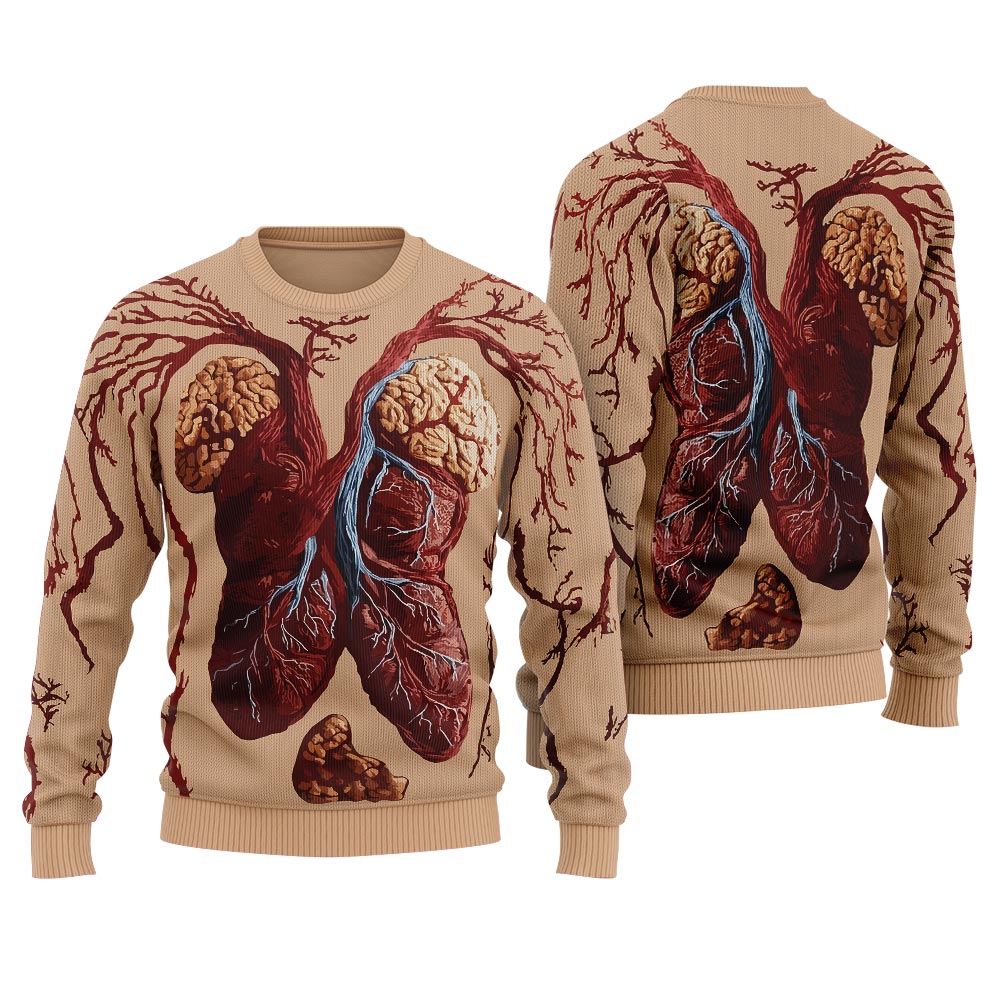 Anatomical Lungs and Brain Ugly Christmas Sweater