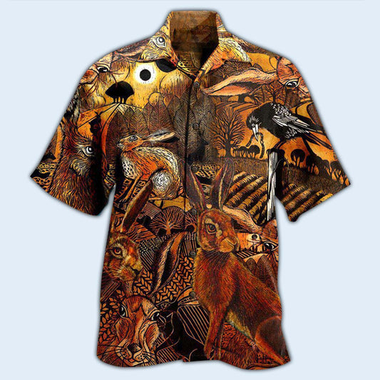 Animals Spooky Hares On The Fields - Hawaiian Shirt