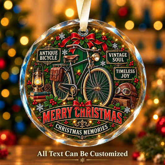 Antique Bicycle Personalized Glass Ornament | 5To9Vibe