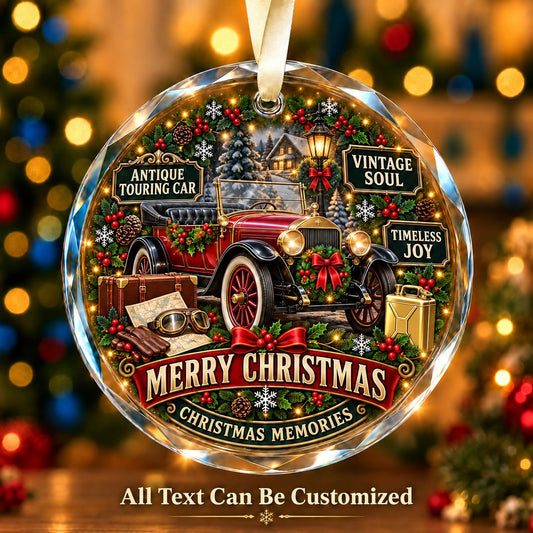 Antique Touring Car Personalized Glass Ornament | 5To9Vibe