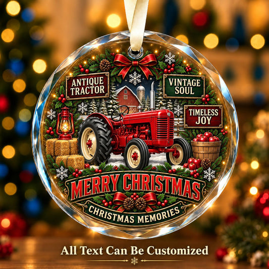Antique Tractor Personalized Glass Ornament | 5To9Vibe
