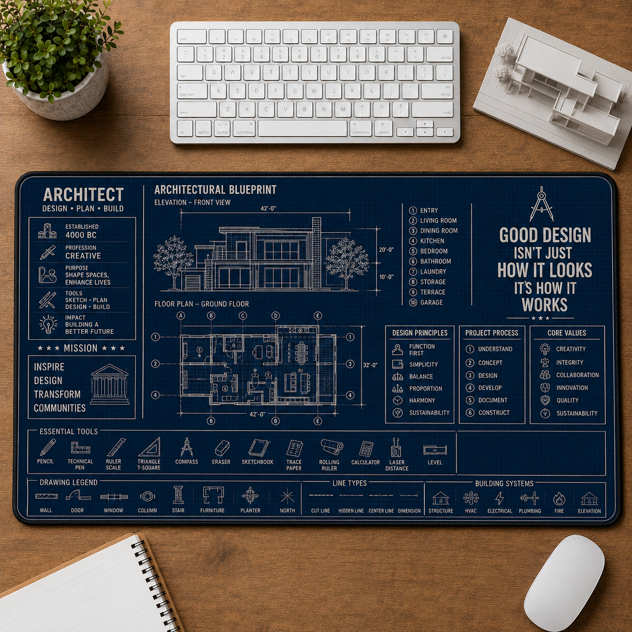 Photographer Blueprint Large Desk Mat - Camera Anatomy & Exposure Triangle Plus Size Mouse Pad - 5to9vibe