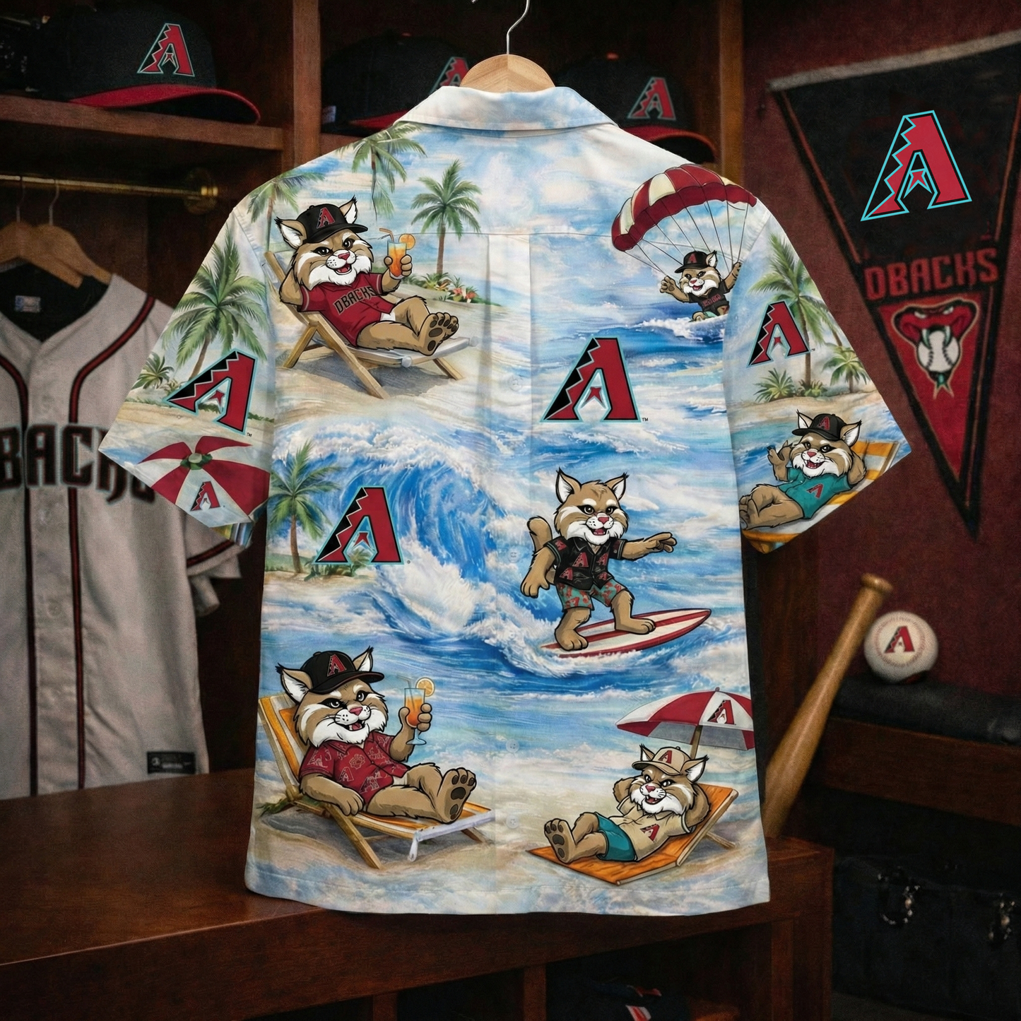 AD Baseball Mascot Beach Viber Button-Up Unisex Hawaiian Shirt For Men & Women