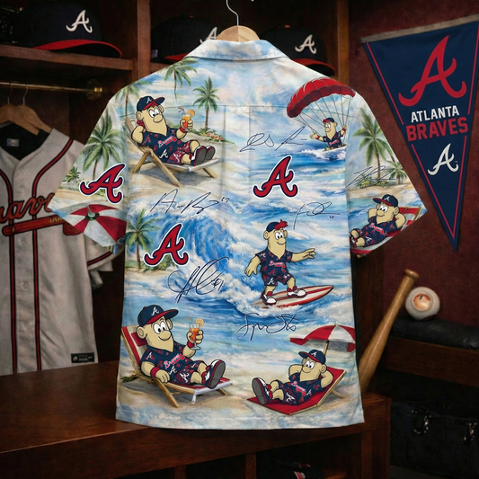 AB Baseball Mascot Beach Viber With Player Signature Button-Up Unisex Hawaiian Shirt For Men & Women