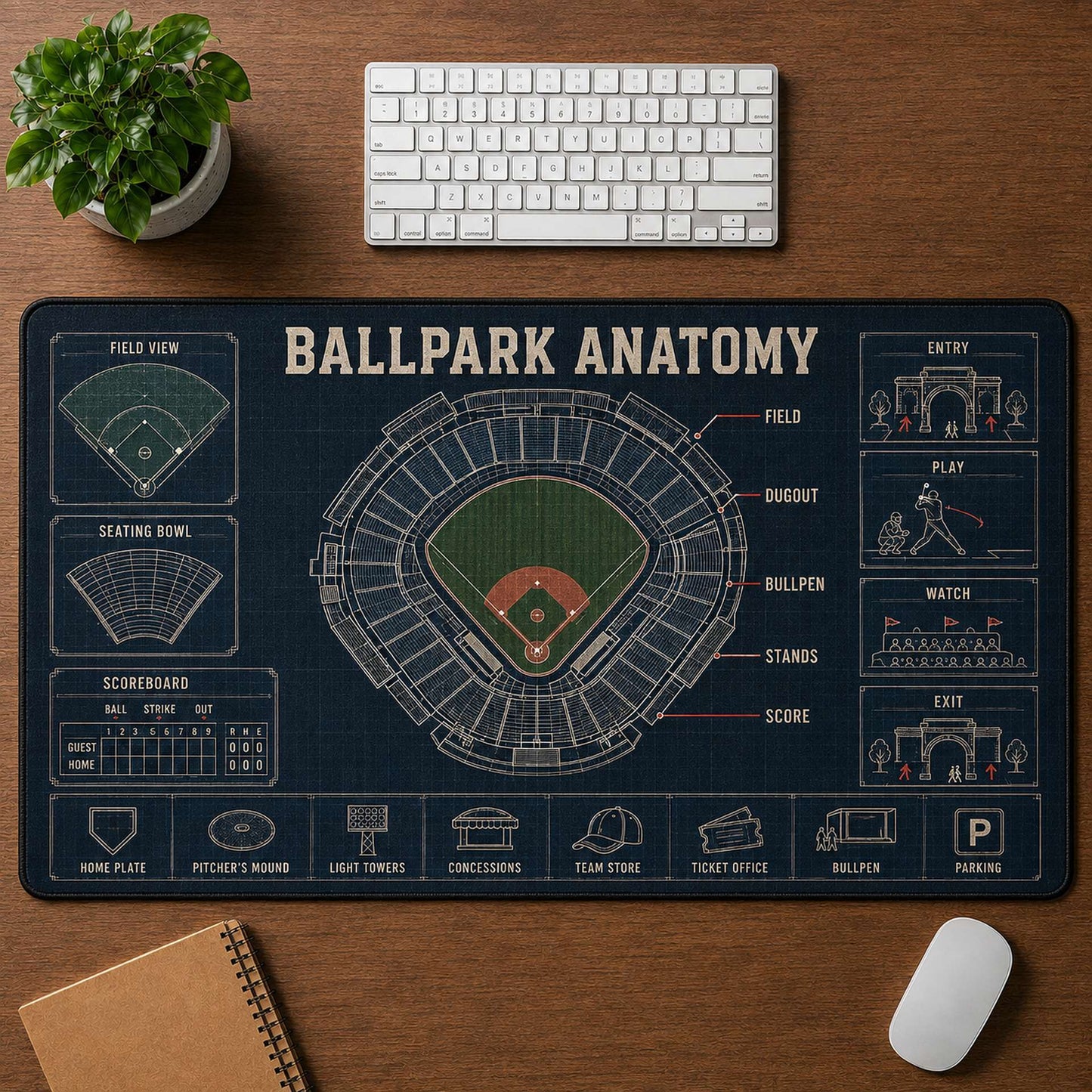 Ballpark Anatomy Blueprint Desk Mat | 5To9Vibe