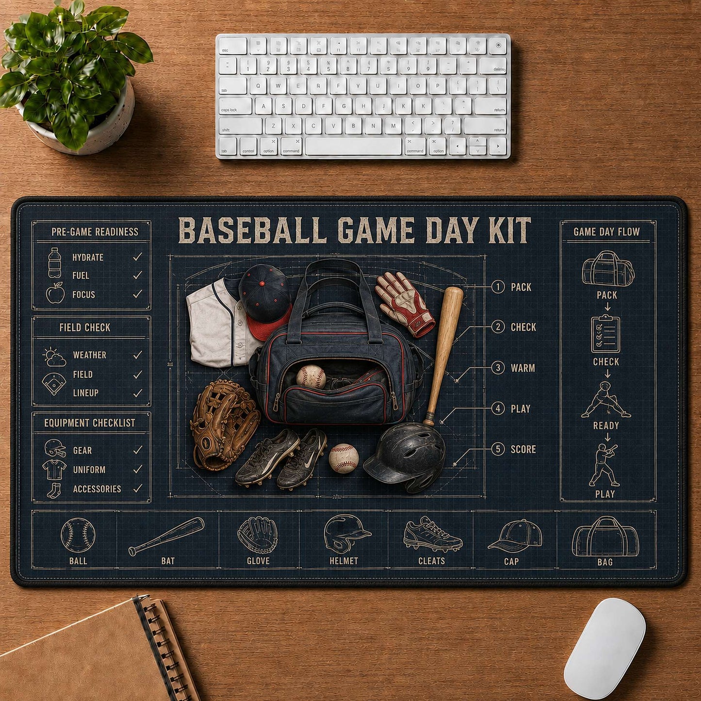 Baseball Game Day Kit Blueprint Desk Mat | 5To9Vibe