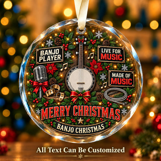 Banjo Player Personalized Glass Ornament | 5To9Vibe