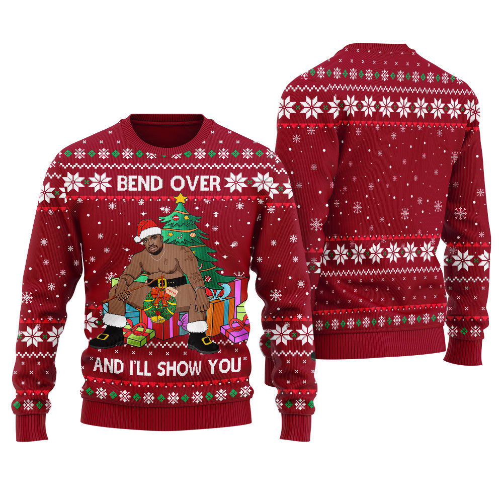 Barry Wood Bend Over And I Will Show You Ugly Christmas Sweater Men Cardinal Red - Funny Ugly Christmas Sweater