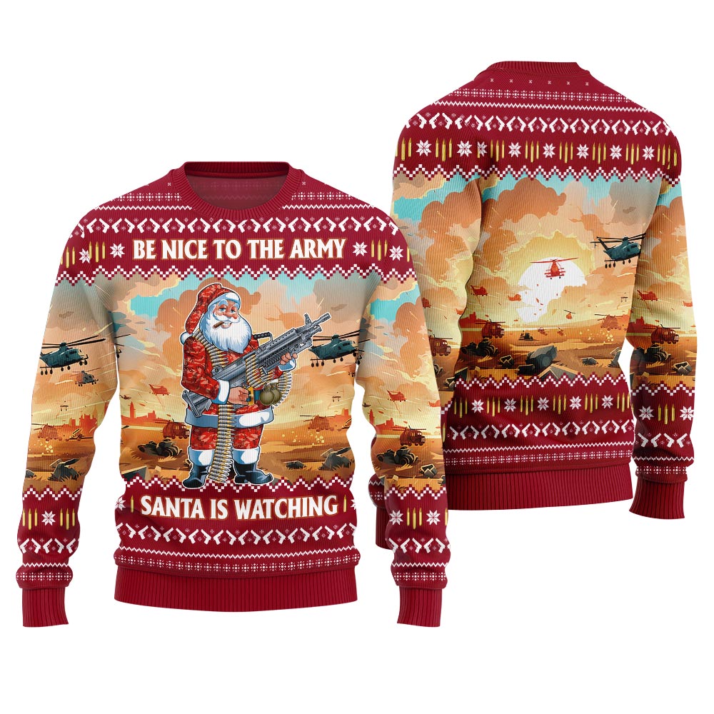 Be Nice To Army Funny Ugly Xmas Sweater Red
