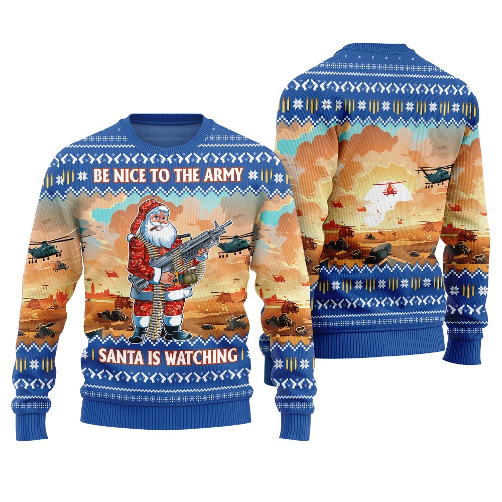 Be Nice To Army Officer Ugly Holiday Sweater Royal