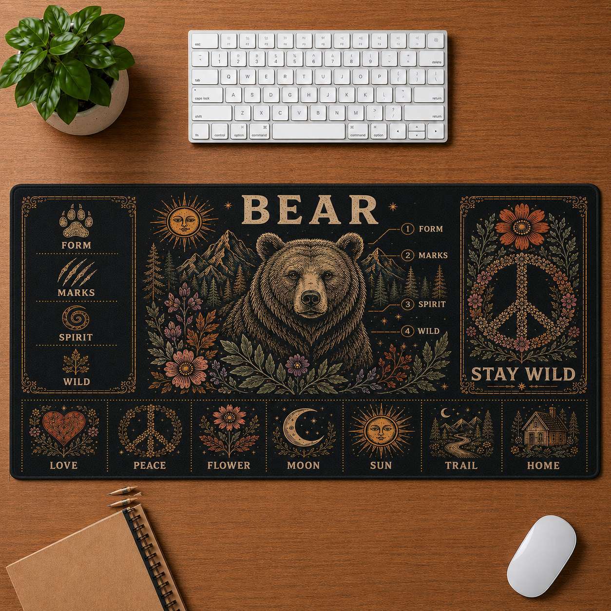 Elephant Hippie Desk Mat Mouse Pad | 5To9Vibe - Bear style