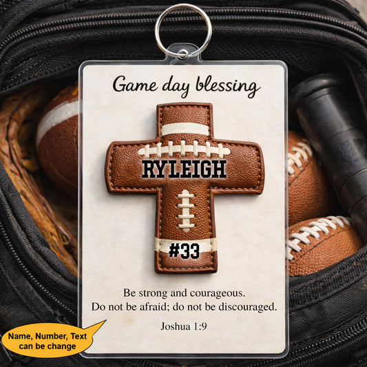 Personalized Christian Football Bag Tag Game Day Blessing Keychain, Custom Keychain Gift