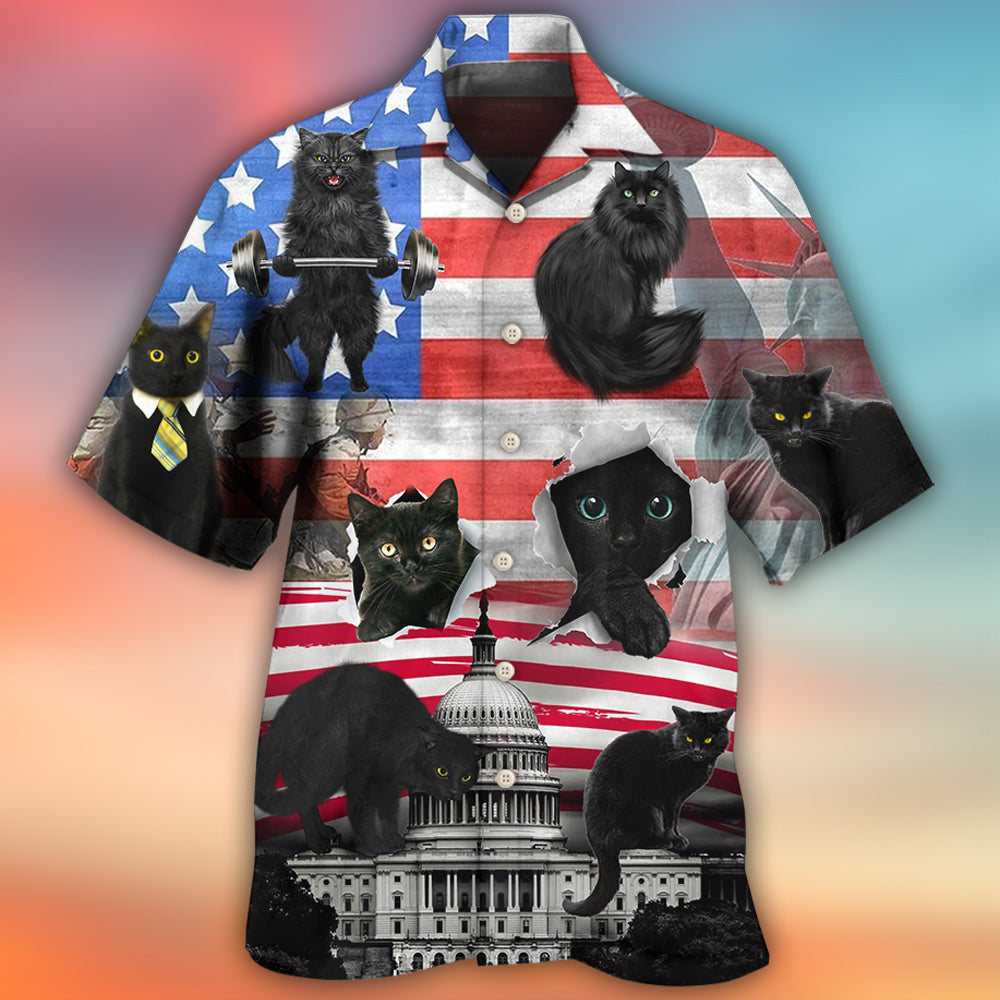 Black Cat Independence Day America - Hawaiian Shirt