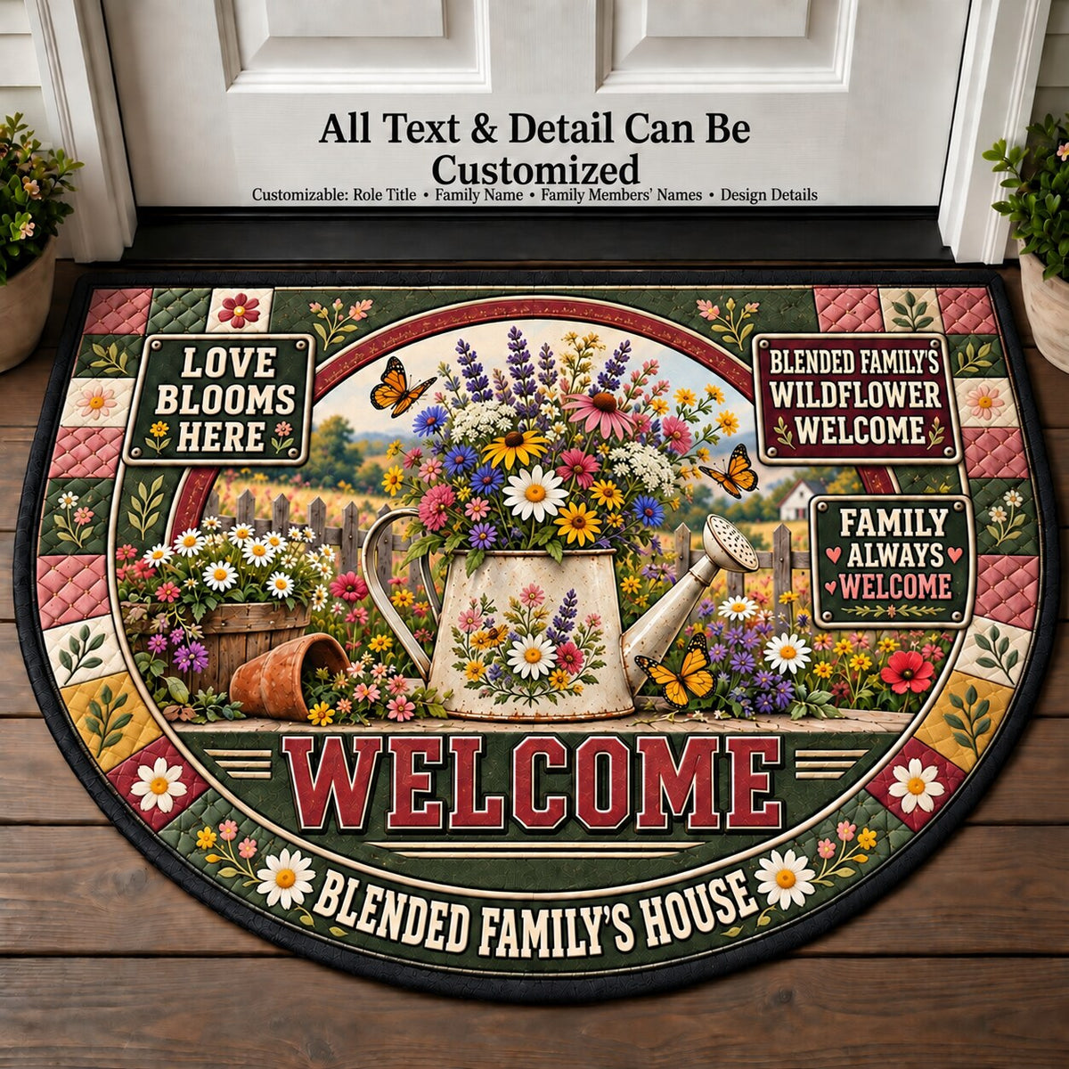 Blended Family's Wildflower Welcome Personalized Half Round Mat | 5To9Vibe