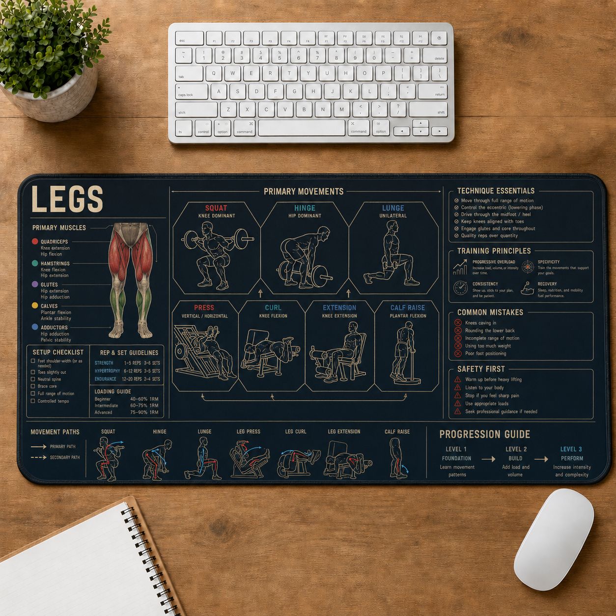 Bodybuilding Legs Fitness Training Guide Desk Mat | 5To9Vibe