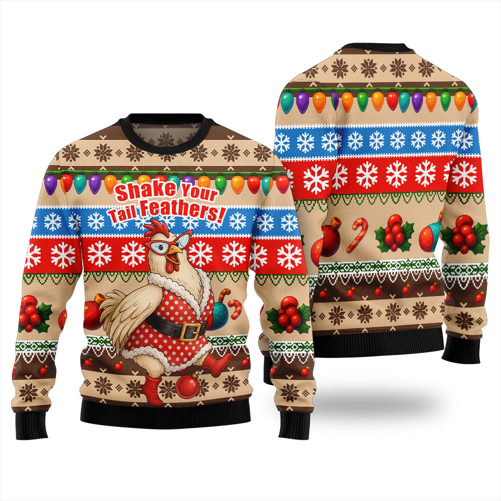 Bold Farmyard Dancing Chicken Ugly Christmas Sweater