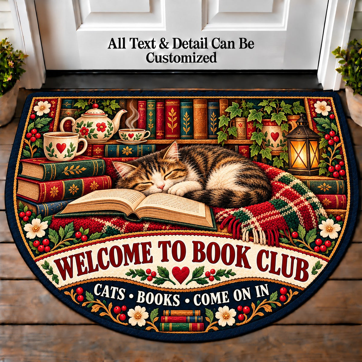 Books and Cats - Book Club Friends Personalized Half Round Mat | 5To9Vibe