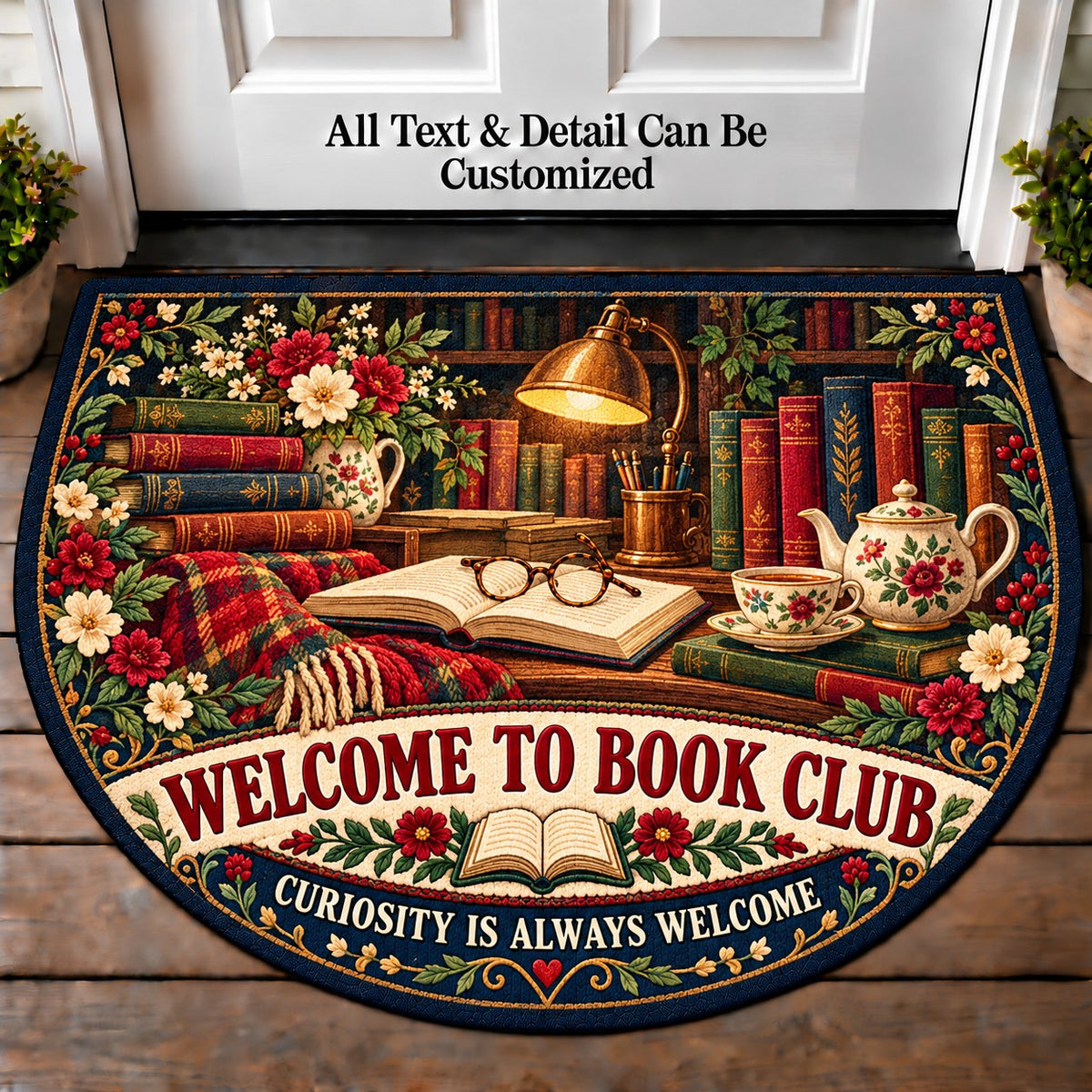 Scholarly Study - Book Club Friends Personalized Half Round Mat | 5To9Vibe