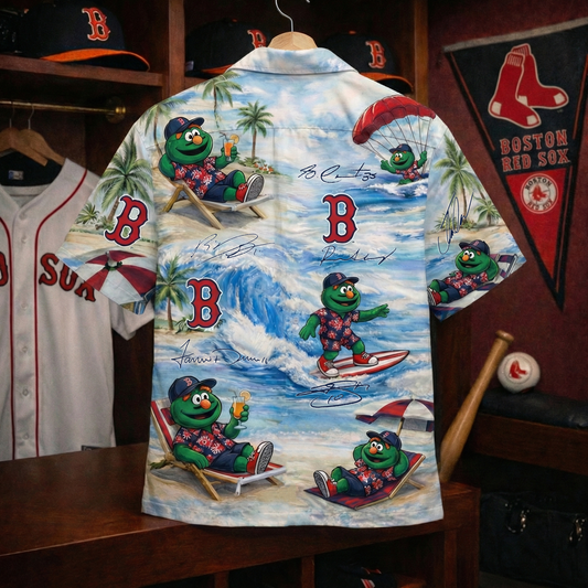 BRS Baseball Mascot Beach Viber With Player Signature Button-Up Unisex Hawaiian Shirt For Men & Women