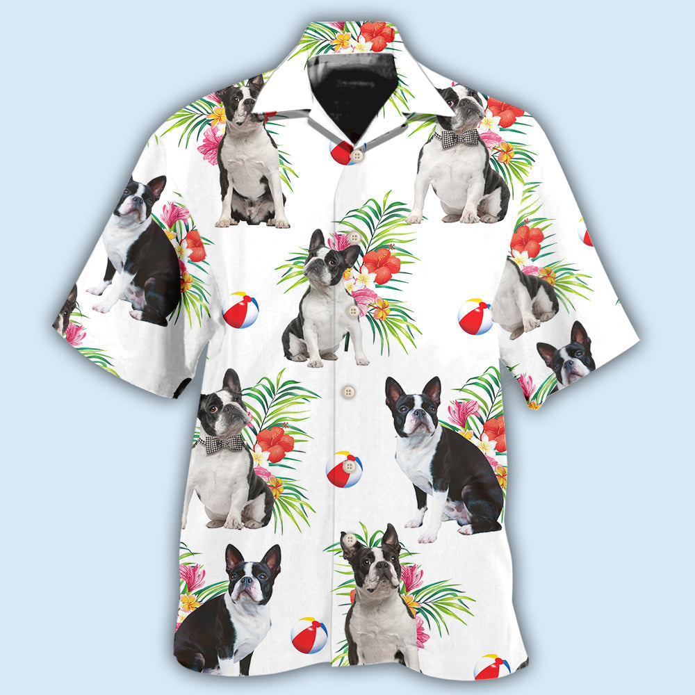 Boston Terrier Dog Ball Tropical Floral - Hawaiian Shirt