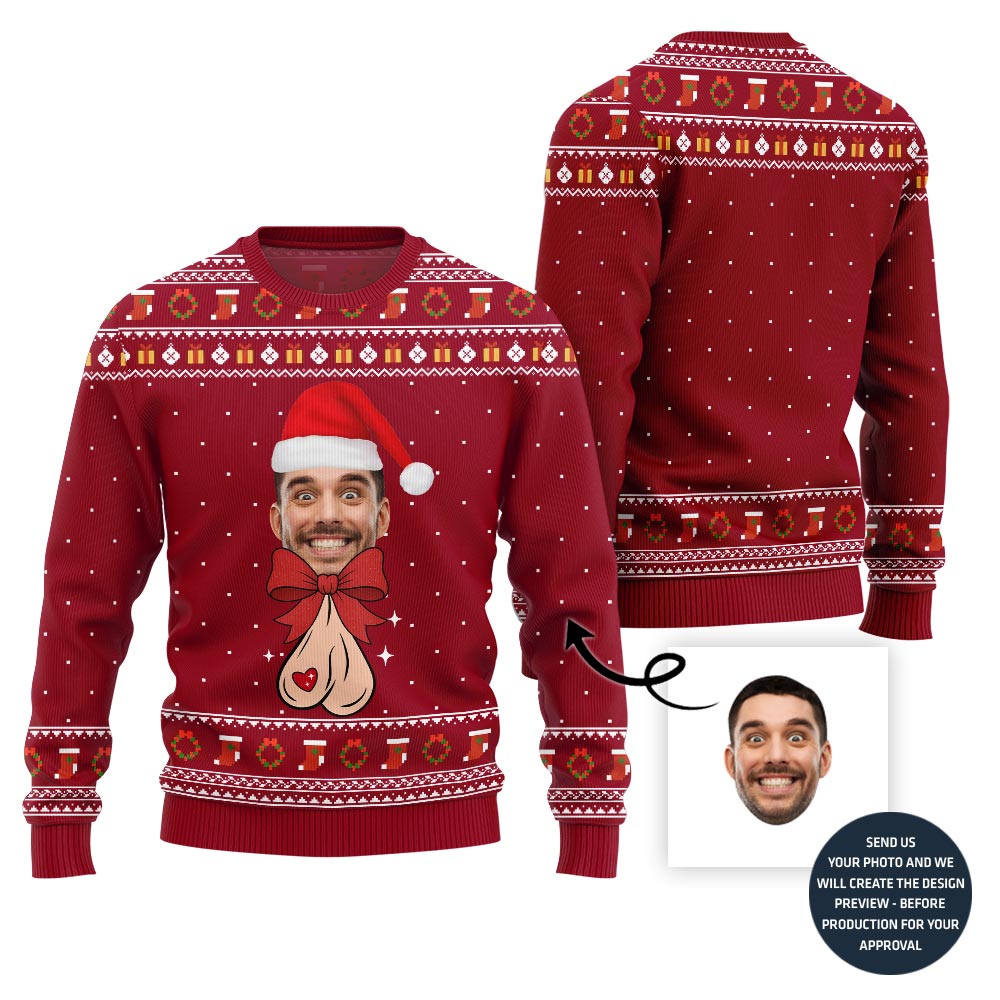 Bow Naughty Face Customized Ugly Sweater