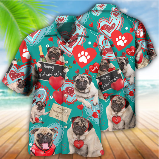 Bulldog Happy Valentine Love Paw - Hawaiian Shirt