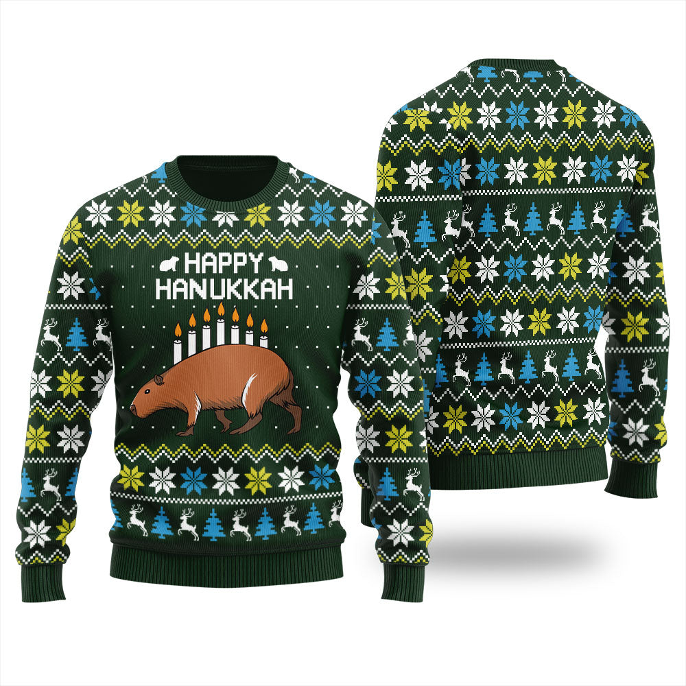 Capybara Happy Hanukkah Ugly Christmas Sweater For Women