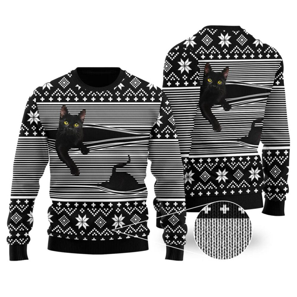 Cat Christmas Sweater Black | Funny ugly christmas sweater - Funny Ugly Christmas Sweater