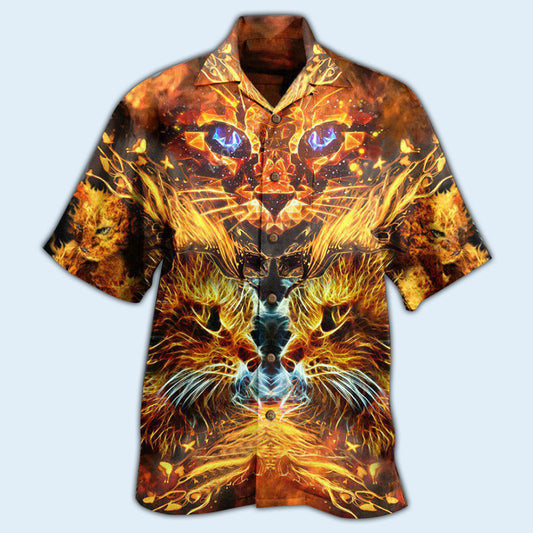Cat Cool Flaming Cat - Hawaiian Shirt