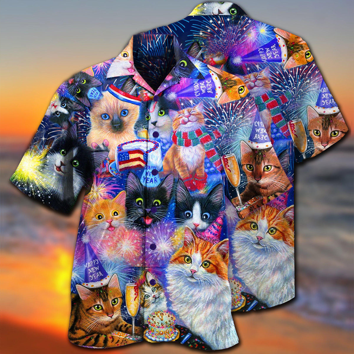 Cat Wish You Happy New Year - Hawaiian Shirt