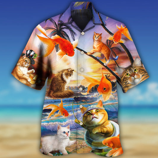 Cat Catchs Fish Style - Hawaiian Shirt