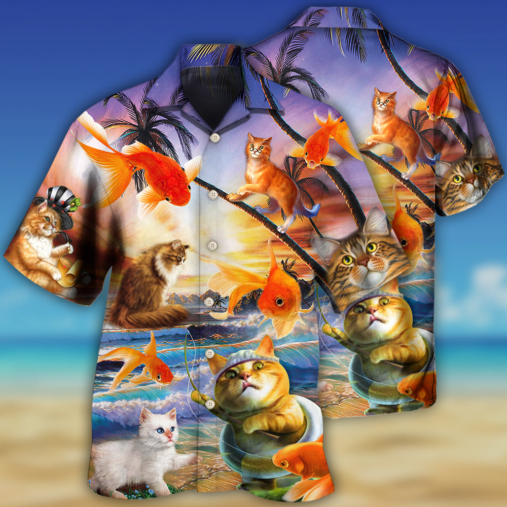 Cat Catchs Fish Style - Hawaiian Shirt