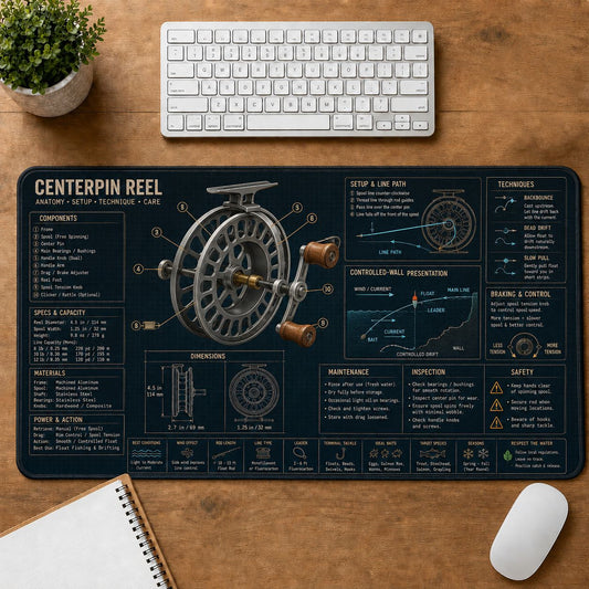 Centerpin Reel Fishing Field Guide Desk Mat | 5To9Vibe
