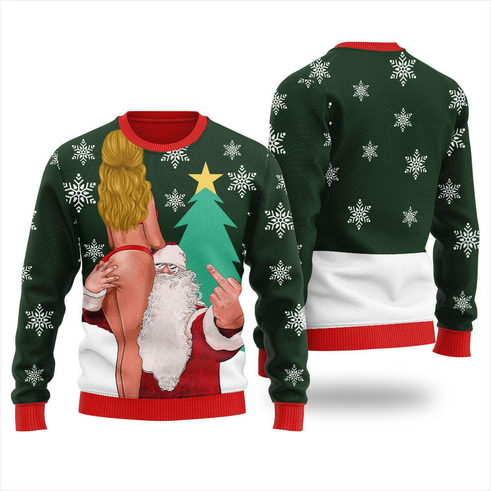 Cheeky Santa With Sexy Girl Christmas Sweater Women