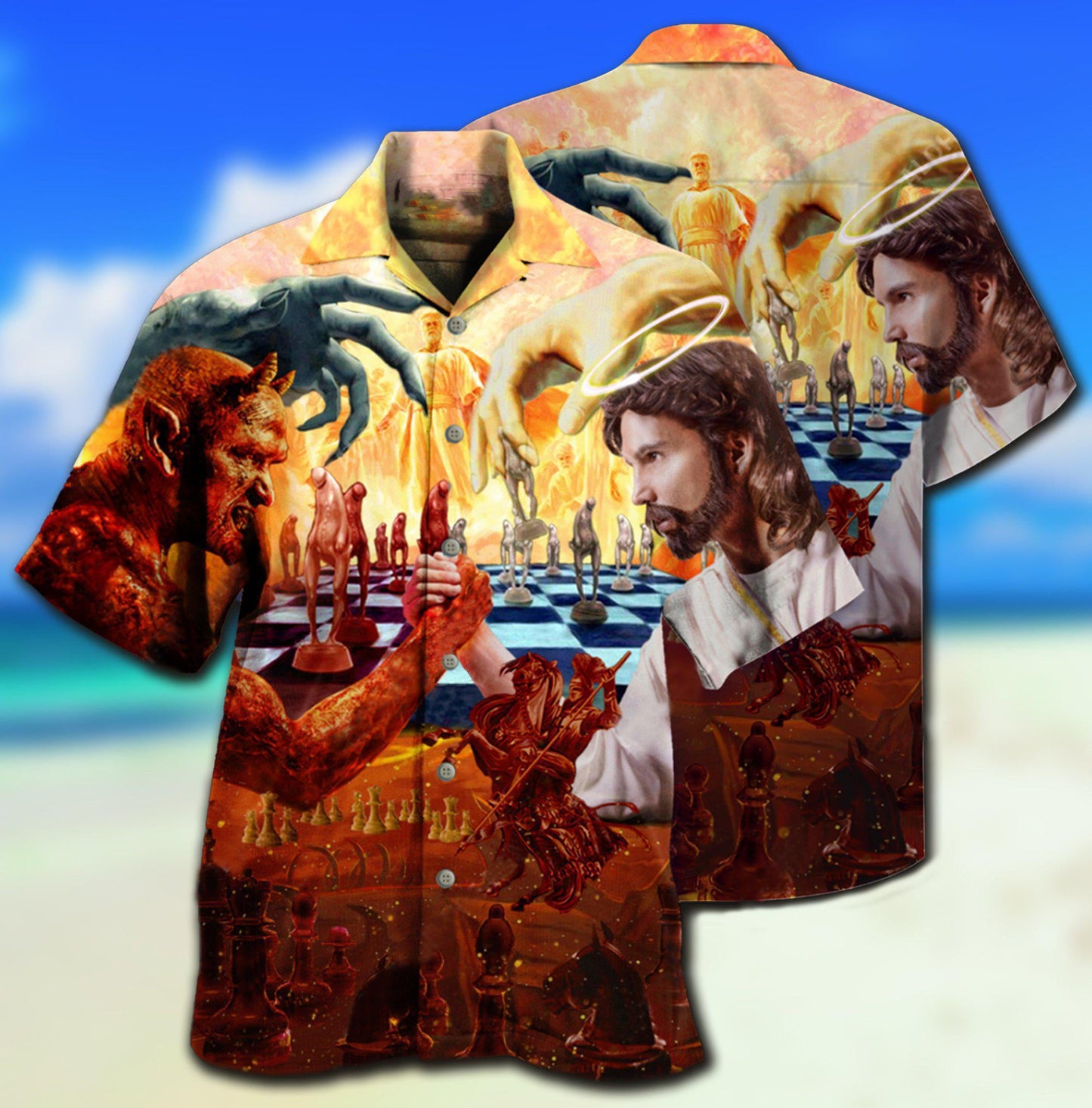 Chess Battle Satan Vs Jesus Cool Style - Hawaiian Shirt
