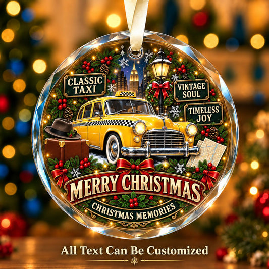 Classic Taxi Personalized Glass Ornament | 5To9Vibe