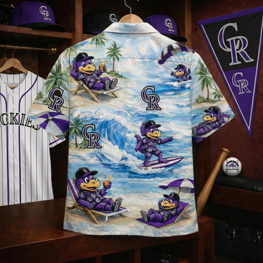 C Rockies Baseball Mascot Beach Viber Button-Up Unisex Hawaiian Shirt For Men & Women