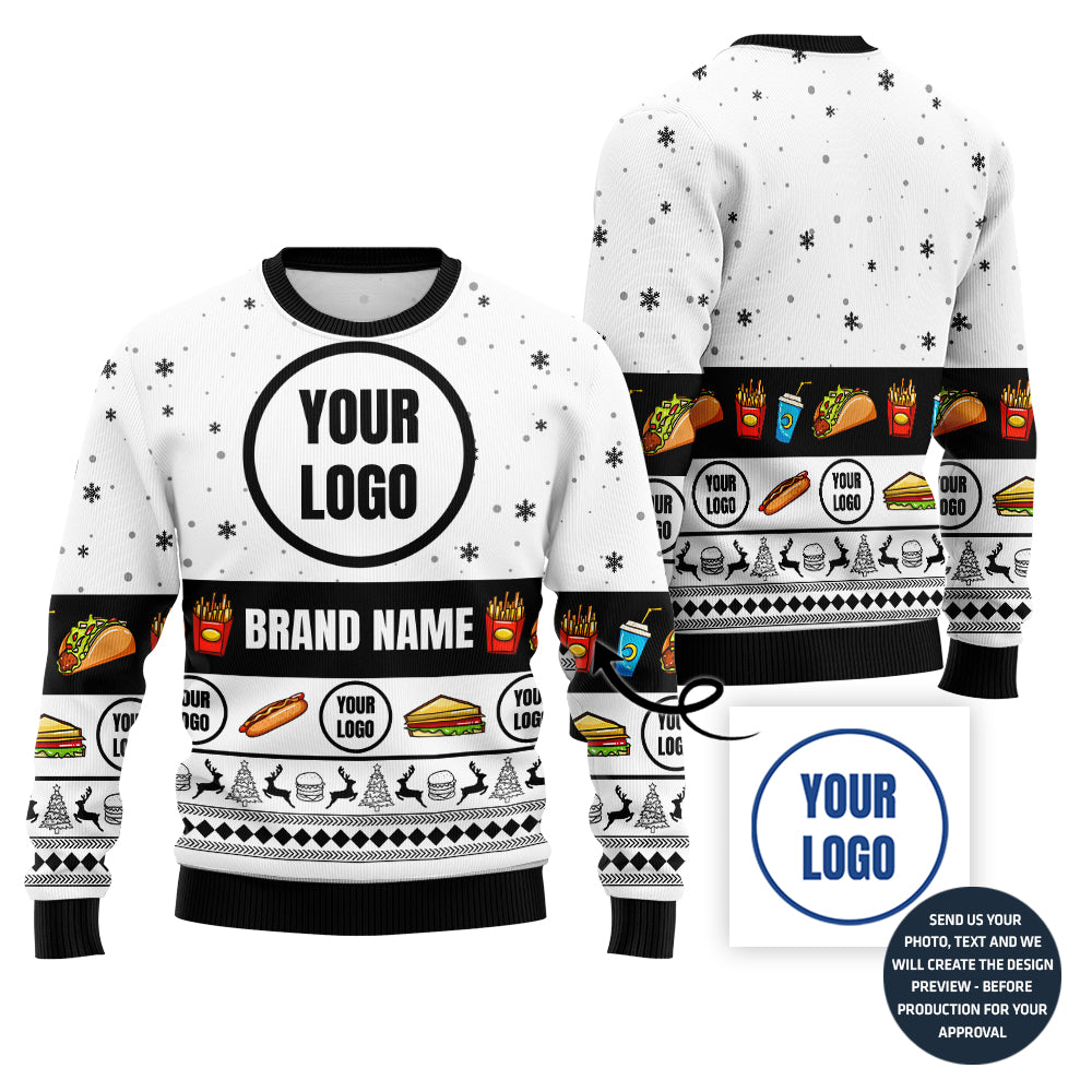 Colorful Custom Ugly Xmas Sweater For Fast Food Restaurant