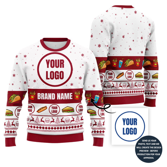 Colorful Custom Ugly Xmas Sweater For Fast Food Restaurant