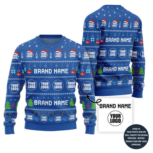 Festive Custom Logo and Name Ugly Xmas Sweater For Doctors