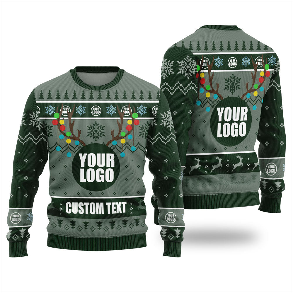 Company Logo Ugly Christmas Sweater Forest Green