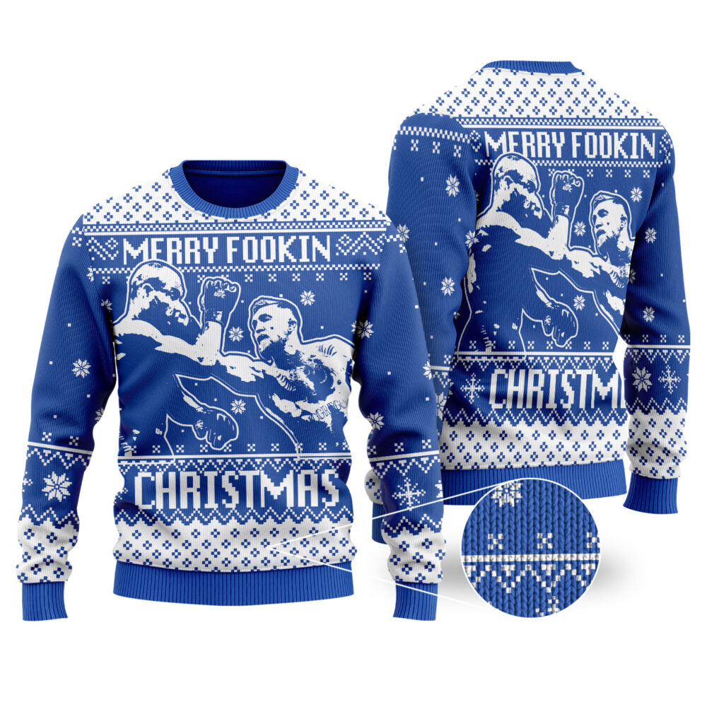 Conor Mcgregor Ugly Christmas Sweater Royal - Funny Ugly Christmas Sweater