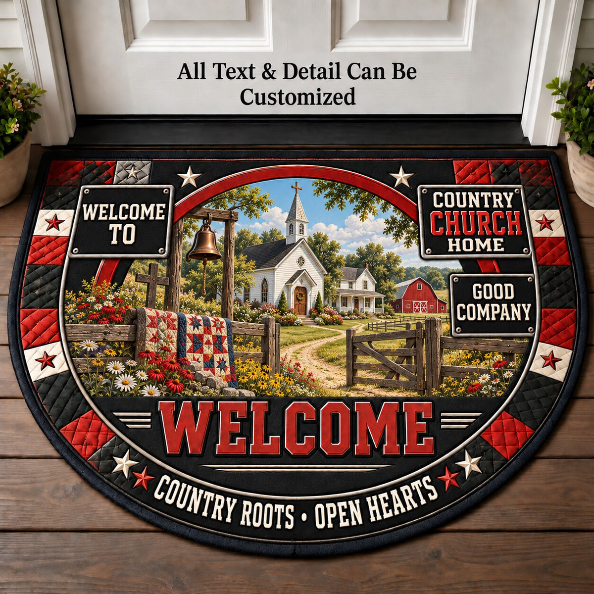 Country Church Home Personalized Half Round Mat | 5To9Vibe