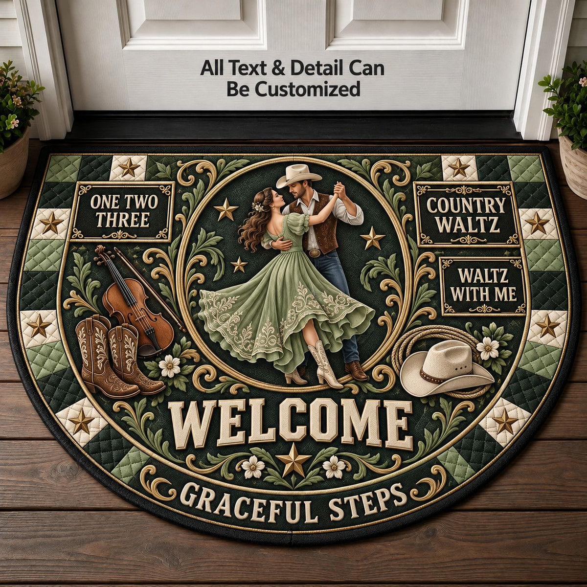 Country Waltz Personalized Half Round Mat | 5To9Vibe