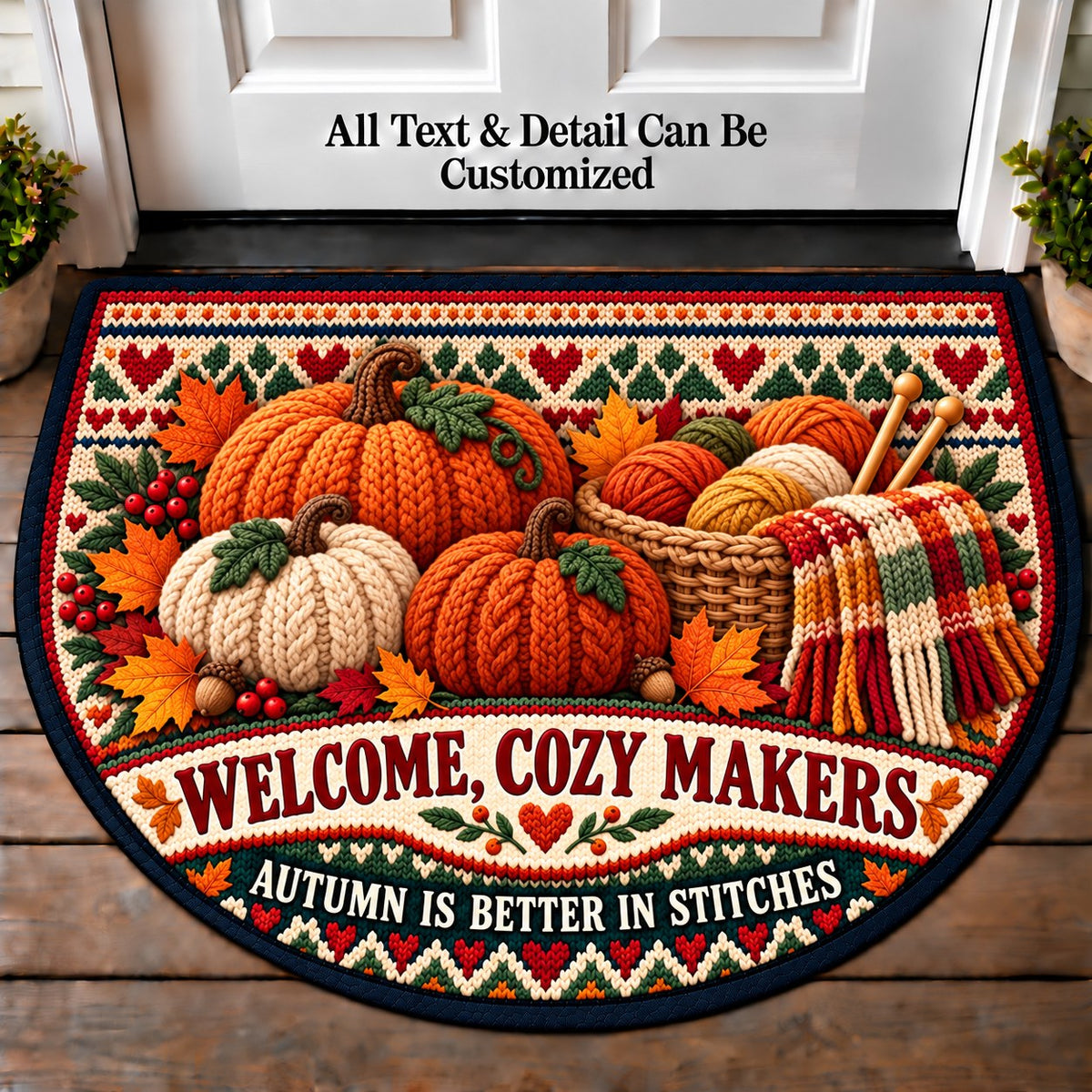 Pumpkin Knit - Cozy Makers Personalized Half Round Mat | 5To9Vibe