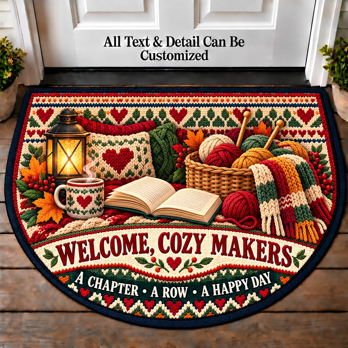 Reading Knitting - Cozy Makers Personalized Half Round Mat | 5To9Vibe