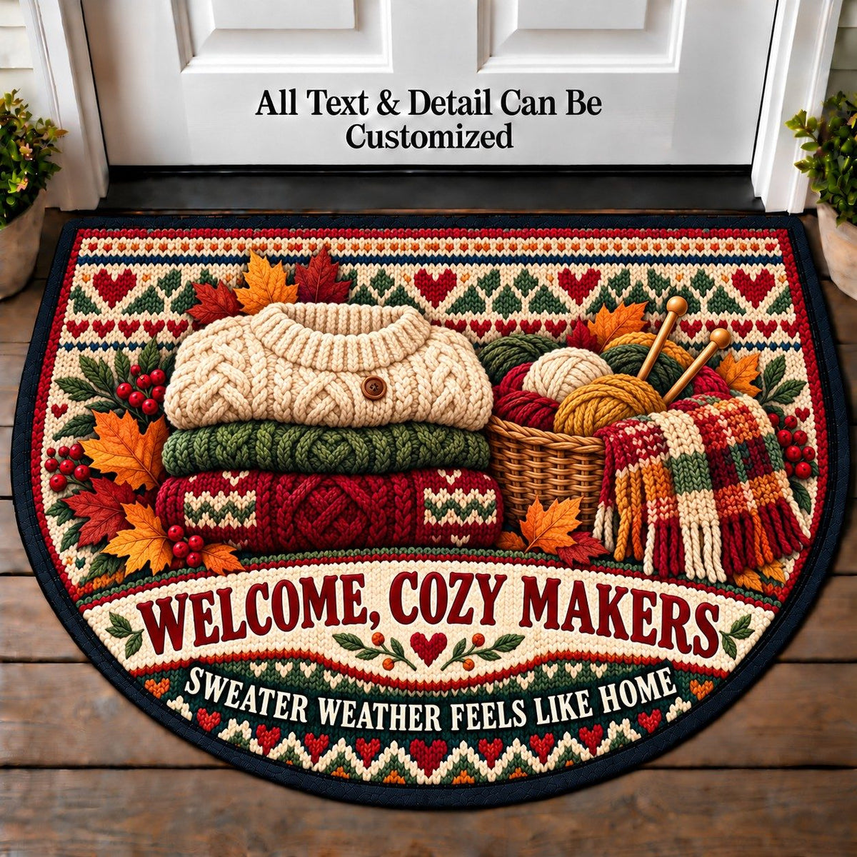 Sweater Weather - Cozy Makers Personalized Half Round Mat | 5To9Vibe