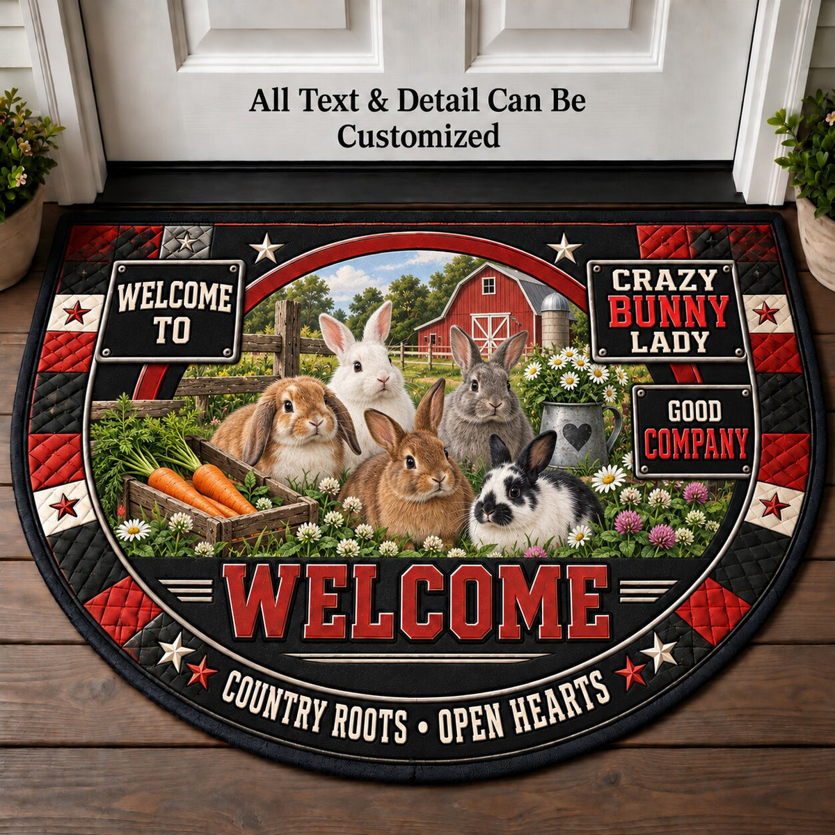 Crazy Bunny Lady Personalized Half Round Mat | 5To9Vibe