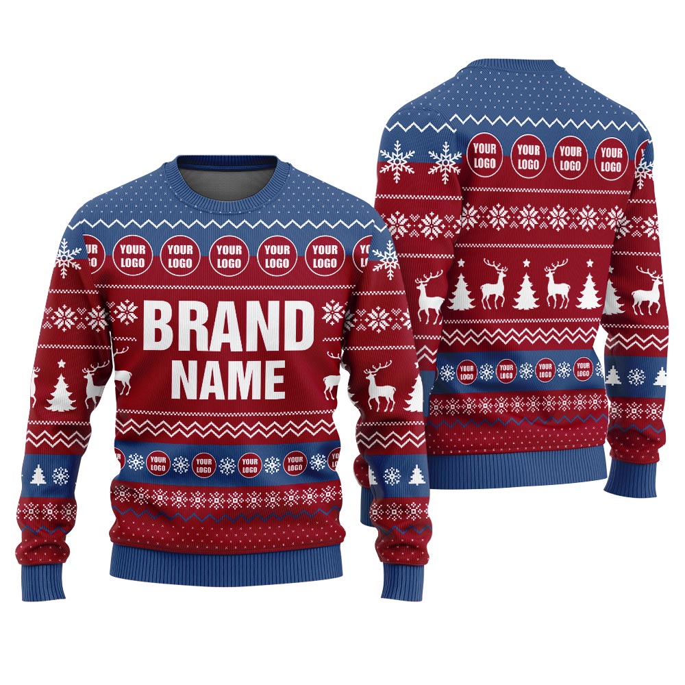 Custom Brand Logo And Name Ugly Christmas Sweater Red