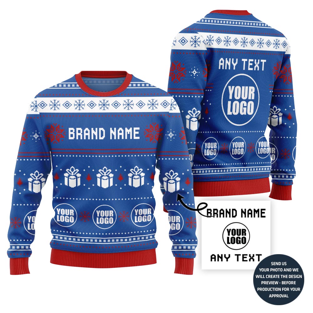 Custom Brand Name And Your Logo Ugly Christmas Sweater